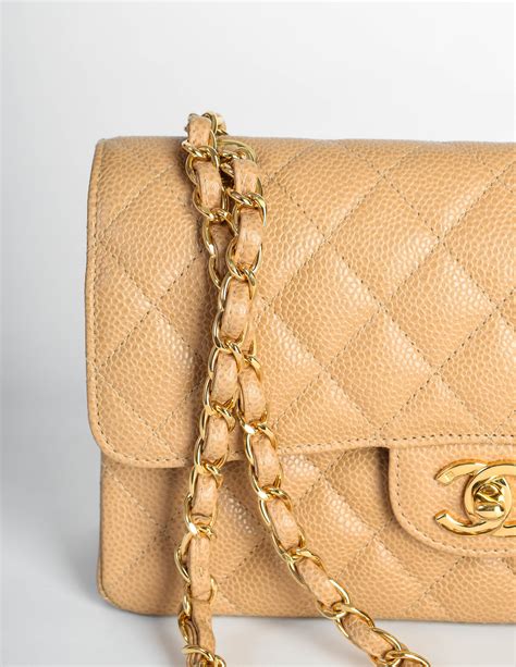 Chanel Vintage Beige Quilted Caviar Jumbo Double Flap Bag Silv